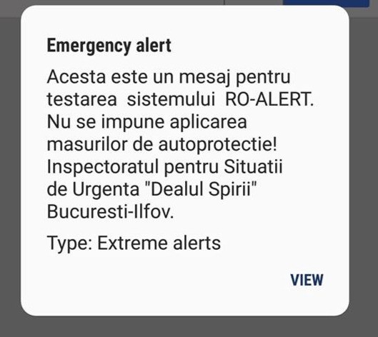 Captura mesaj de alerta ISU