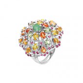 Inel din argint cu safire multicolore, smarald și rubin