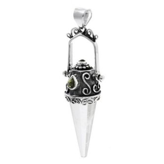 Pandantiv din argint - Amuleta din cristal de cuart de stānca si peridot