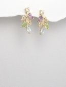 Cercei din argint placat cu aur cu pietre semipretioase: ametist mov, topaz bleu, peridot verde