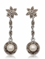Cercei lungi decorati cu perle si marcasite