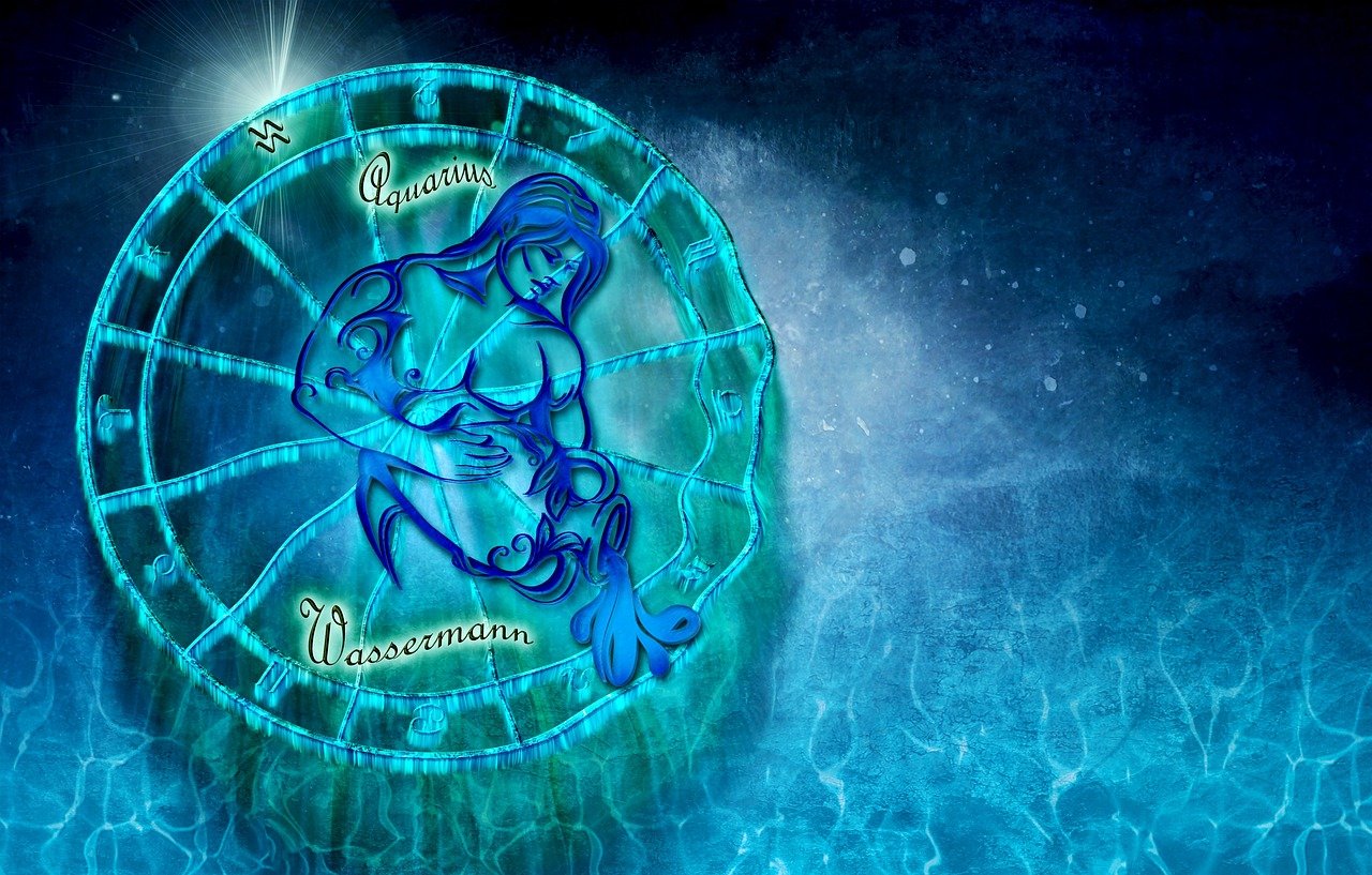 o femeie care toarna apa dintr-un ulcior, ea reprezentand semnul varsatorului si este asezata in centrul unui cerc astrologic de culoare albastră