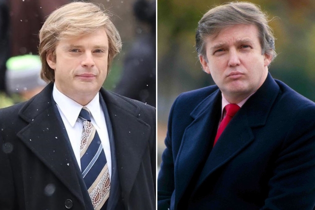 colaj cuo imagine cu sebastian stan in rolul lui donald trump langa o imagine cu donald trump in tinerete 