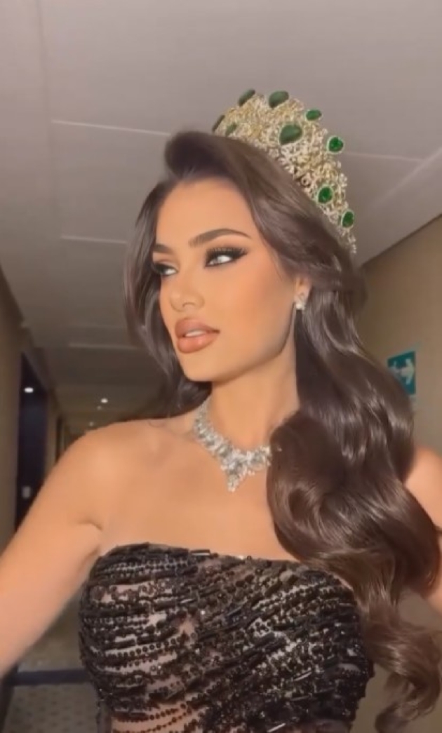 adina asavoaiei imbracata cu o rochie eleganta si cu o coroana pe cap