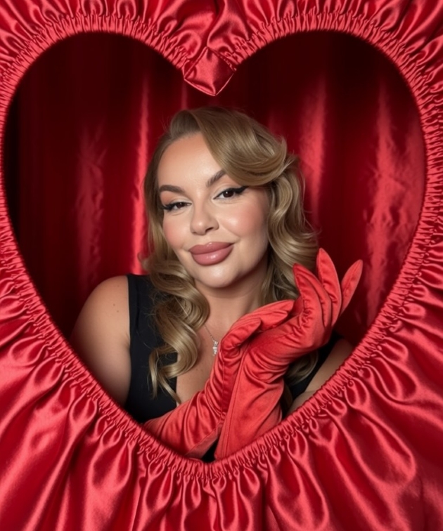 eliza natanticu fotografie tip portret rama rosie din satin manusi rosii glam