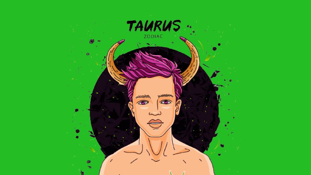 Ilustrație cu bărbatul în zodia Taur, pe fond verde
