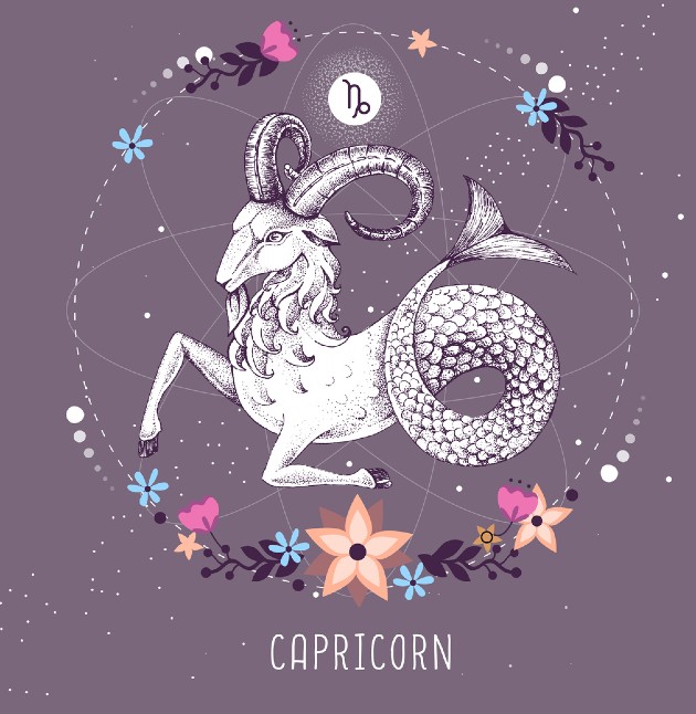 Ilustrație cu zodia capricorn pe fundal mov