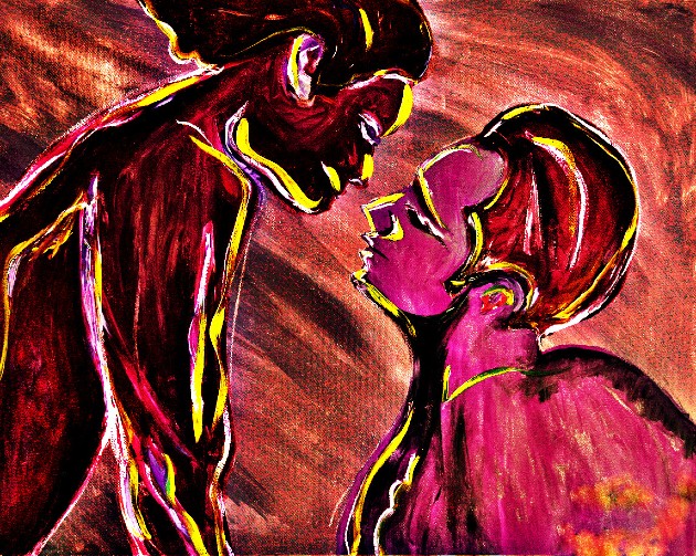 Ilustrație cu un cuplu care se sărută