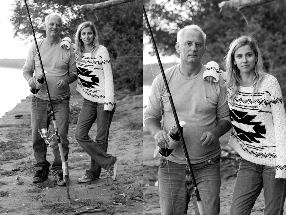 Dana Rogoz și tatăl său colah cu două fotografii alb-negru