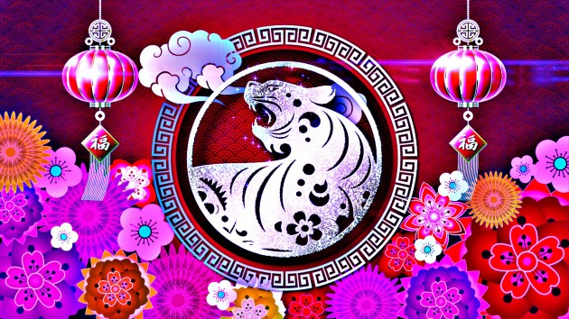 Ilustrație cu anul tigrului de apă în zodiacul chinezesc