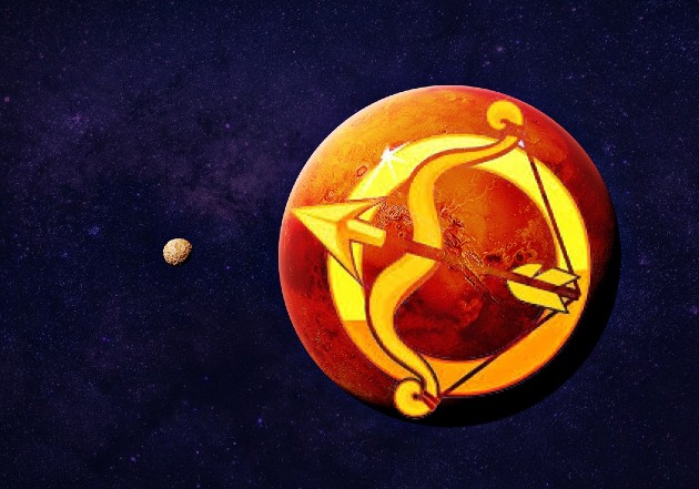 Ilustrație cu planeta marte care intră în zodia Săgetătorului