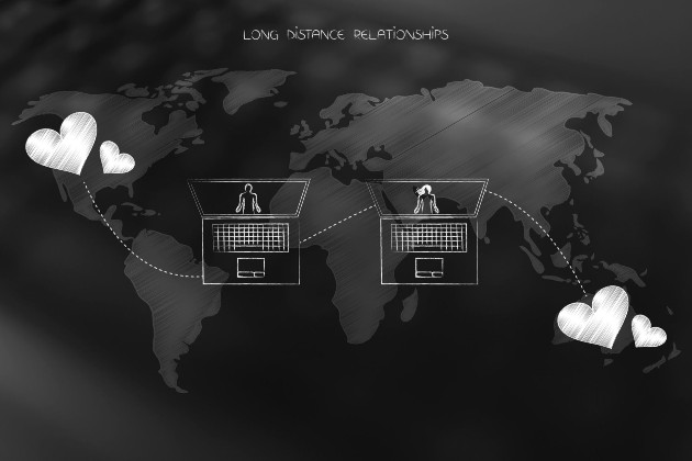 Ilustrație cu două personaje care au o relație la distanță