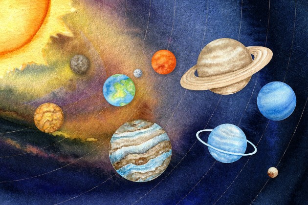 Ilustrație cu planete din sistemul solar