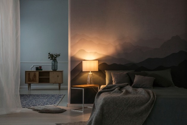Imagine cu un dormitor decorat în stil minimalist