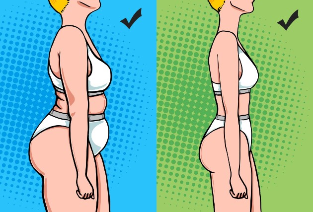 Ilustrație cu un corp de femeie mai grasă și cu un copr de femeie mai slabă