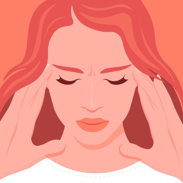 Ilustrația cu o femeie care are o migrenă