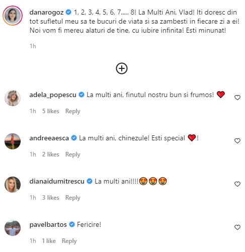 Imagine cu comentariile de la postarea Danei Rogoz de ziua fiului ei