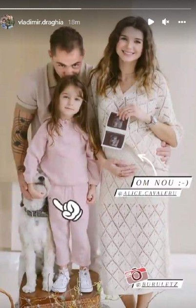 Imagine cu Vladimir Drăghia și familia sa, în timp ce anunță ă va deveni tată pentru a doua oară