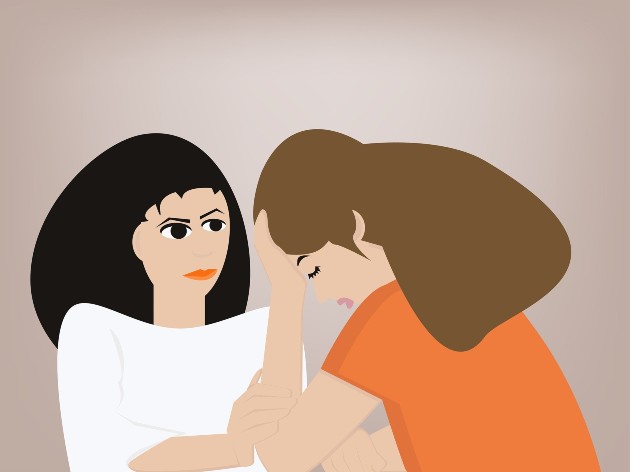 Ilustrație cu o femeie tristă la psiholog