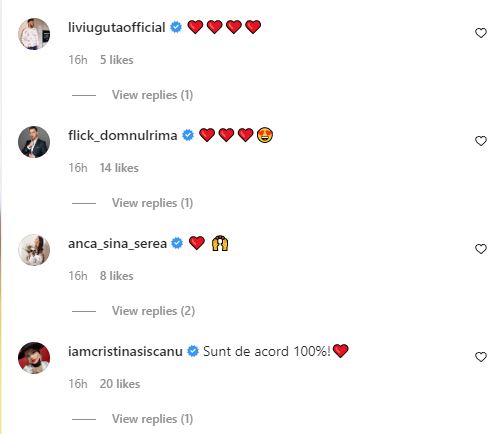 Imagine cu comentariile de la postarea Denisei Filcea