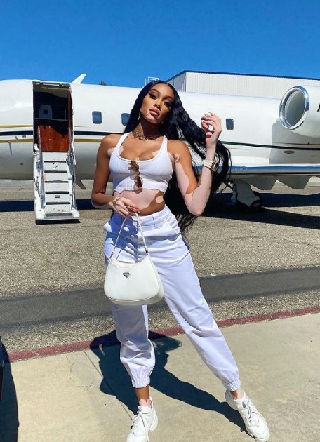 Imagine cu Winnie Harlow lângă un avion