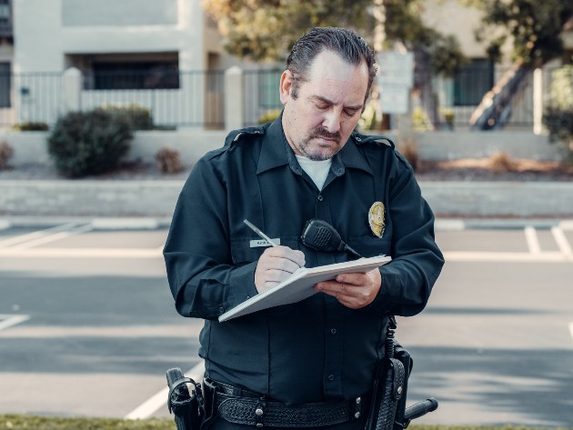 Imagine cu un polițist care scrie o amendă