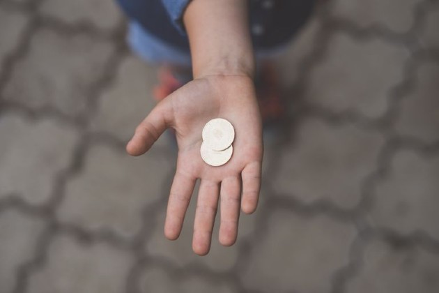 Imagine cu o mână de fetiță care ține două monede