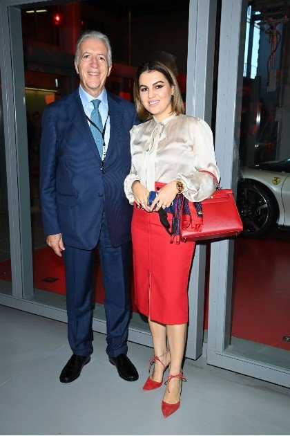 Imagine cu Piero Ferrari și Romina Ferrari participă la debutul de modă al primei colecții mixte Ferrari la Ferrari Factory, pe 13 iunie 2021.