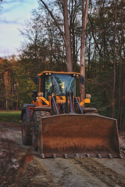 Imagine cu un buldoexcavator în pădure