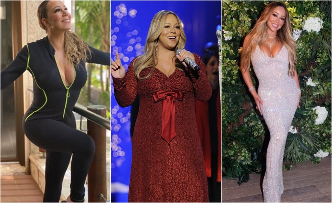 colaj din trei poze cu mariah carey, inainte si dupa ce a slabit 30 de kilograme