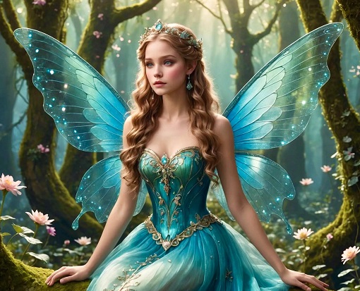 imagine generata AI, zana cu aripi  de fluture, in nuante de bleu turcoaz