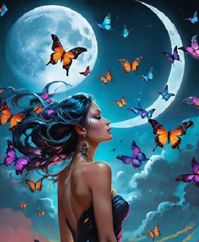 ilustratie generata AI zana inconjurata de fluturi colorati