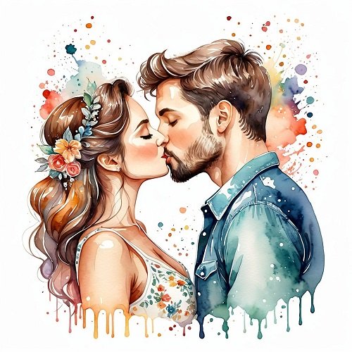 ilustratie generata AI cuplu tanar sarutandu-se pasional