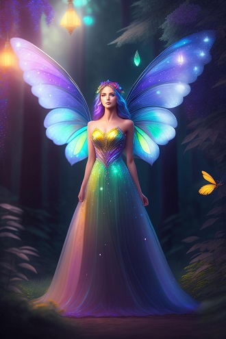 ilustratie generata AI zana-fluture intr-un cadru nocturn