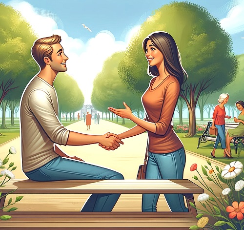 ilustratie genera AI prieteni care isi dau mana in parc