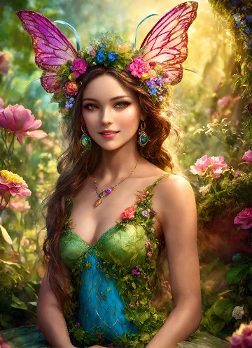 ilustratie generata AI, zana-fluture zambitoare