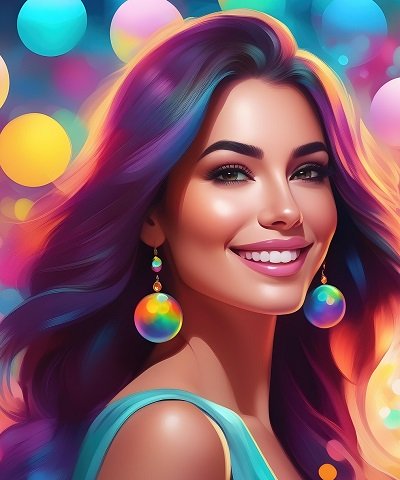 ilustratie generata AI, femeie frumoasa cu cercei lungi rotunzi