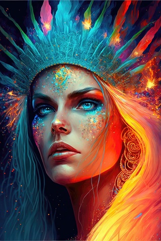 ilustratie generata AI, portret multicolor de regină