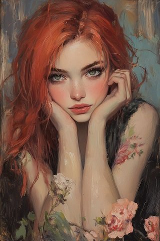 ilustratie generata AI tip pictura, zeita celtica Aine ganditoare