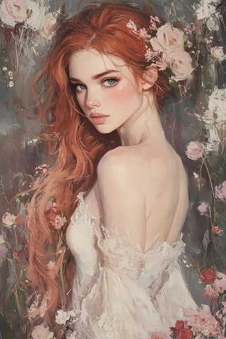 ilustratie generata AI, zeitate celtica Aine in rochie alba