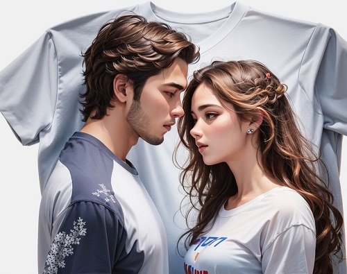 ilustratie generata AI, cuplu tanar pe fundalul unui tricou