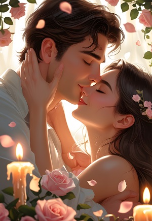 ilustratie generata AI, cuplu, moment romantic la lumina lumânărilor