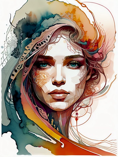 ilustratie generata AI, portret femeie frumoasa cu parul lung