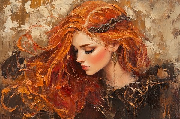 ilustratie generata AI tip pictura, portret zeitate celtica