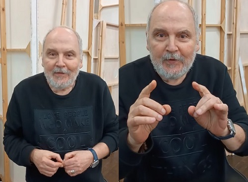 actorul Eugen Cristea imbracat in negru in colaj de fotografii