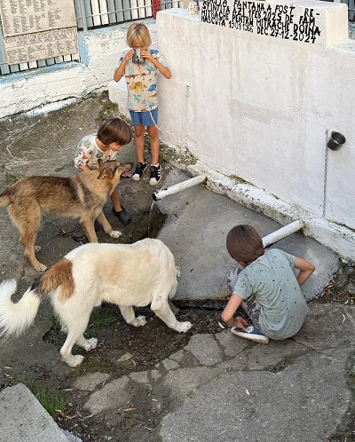 cei trei copii ai Adelei Popescu jucandu-se la casa de la Șușani