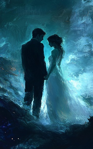 ilustratie generata AI, cuplu tinandu-se de mâna intr-un cadru nocturn
