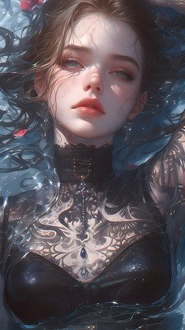 ilustratie, portret în stil gotic, femeie tânără, frumoasă, în ținută all black