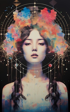 ilustratie generata AI, tablou modern portret de femeie 