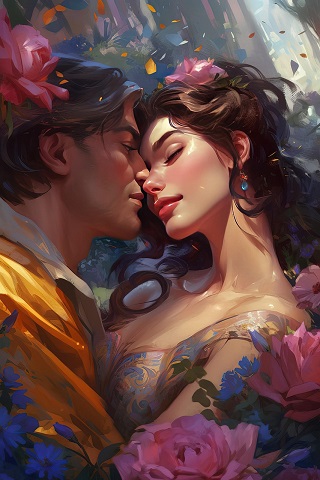 ilustratie generata AI, moment romantic cuplu princiar